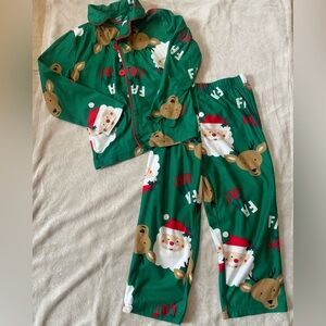 Carter's Festive Green Pajama Set with Santa and Reindeer